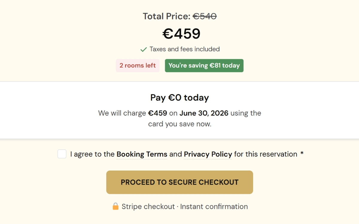 Preelook guest checkout form — Secure your stay